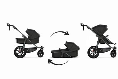 TFK Pro 2-in-1 Kinderwagen – Wandelwagen & Draagmand – 0-4 jaar (22 kg) – Verstelbare Rugleuning – Grote Zonnekap UV50+ – Zwenkwielen – Zwart