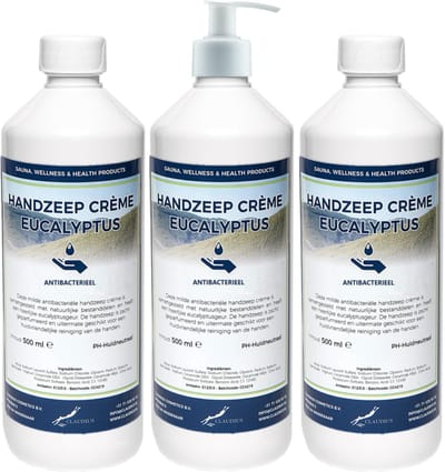 Handzeep Crème Eucalyptus 500 ml - set van 3 stuks - met gratis pomp - Voordeelverpakking