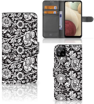 Samsung Galaxy A12 Hoesje Black Flowers