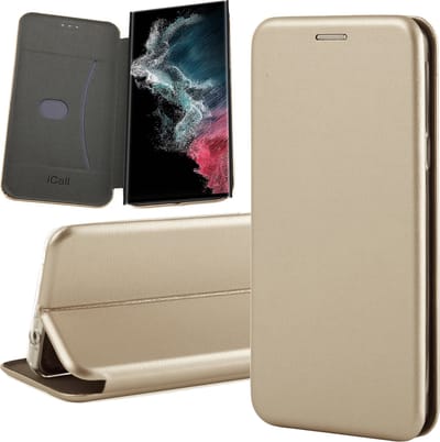 Hoesje geschikt voor Samsung Galaxy S22 Ultra - Book Case Kunstlederen Wallet Cover Minimalistisch Pasjeshouder Hoes Goud