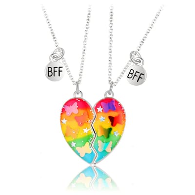 Bixorp Friends BFF Ketting voor 2 met Gekleurd Vlinders Hart - Zilverkleurig - Vriendschapsketting voor twee