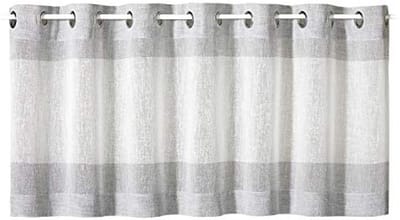 Vitrage Gordijn - Raamgordijn Kort - Privacy Creëren - Decoratieve Strepen - 140x50 cm - Grijs Wit