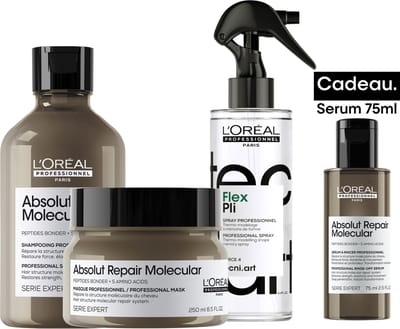 L'Oréal Professionnel Absolut Repair Molecular Bundel + cadeau - Shampoo 300ml, Masker 250ml, Tecni.Art Flex Pli 190ml en cadeau Rinse-Off serum 75ml - Voordeelverpakking