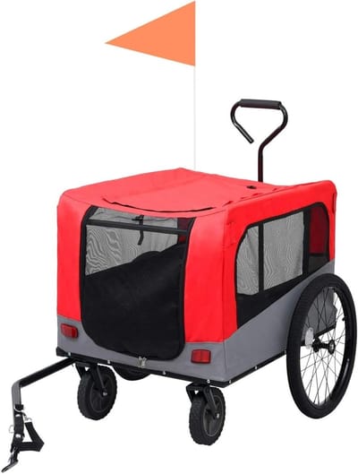 Dierenfietskar - Hondenaanhanger - Veilig Vervoer - 2-in-1 Ontwerp - 131 cm Lengte - Rood Grijs