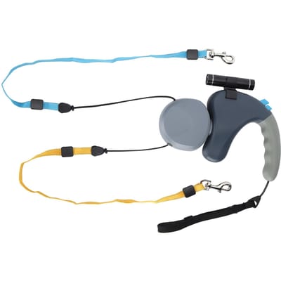 Laisse de Traction Double Tête pour Animaux Un pour Deux Traction Chien Laisse Double Extrémité avec Lumière LED(gris ) gris
