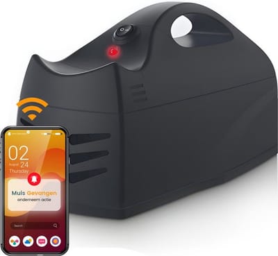 Muizenval met App - Smart Muizenval - Muizenverjager met Meldingen - Rattenverjager - Ongediertebestrijding - Diervriendelijk - Muizenbestrijding - Met Handvat en Notificaties - Binnen en Buiten - Inclusief 2 Schoonmaakborstels - 100% Effectief