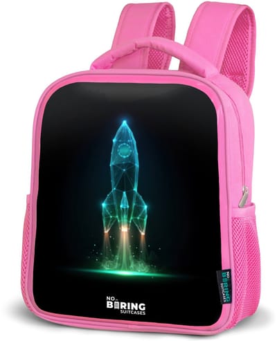 NoBoringSuitcases.com® - Rugzak roze - Schooltas meisjes - Lancerende raket in neonstijl - Kinder rugtas meisje - Boekentas kind - Kinderrugzak voor school - Schoolrugzak
