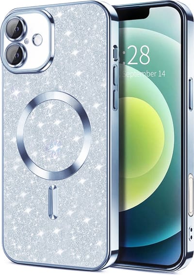 Hoesje geschikt voor Apple iPhone 16 Plus - Techsuit Luxury Glitter Back Cover - Geschikt voor MagSafe - Lichtblauw