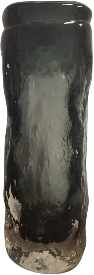 Vaas rock grijs/zwart smal 6x6x20 cm - Handgemaakt dik glas - Opening 4,5 cm