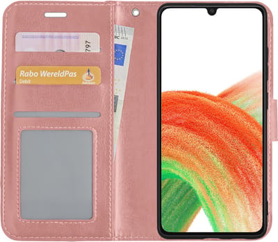 Hoesje Met Pasjeshouder - Geschikt voor Samsung Galaxy A33 - Luxe Bookcase Portemonee - Flip Case - Kunstleer Book Case - Flipcase - Book Cover - Walletcase - Portemonneehoes - Rosé goud