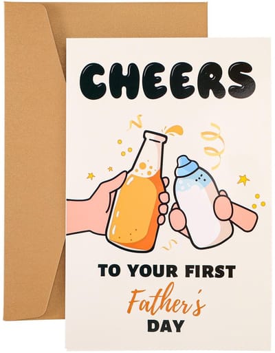 Dailygoods - Eerste Vaderdagkaart, Papieren Wenskaart voor Nieuwe Vader met Envelop Grappige Vaderdagcadeaubonnen voor Zoon en Schoonzoon (Stijl 2)