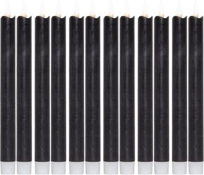 LED-kaarsen met timer ZWART 12 stuks binnen 6 uur ECHTE WAS 24 cm hoogte voor kaarsen 2,2 cm diameter 2 AAA-batterijen vereist LED-kaarsen set van 4 ZWART (drie keer) bewegende vlamlamp