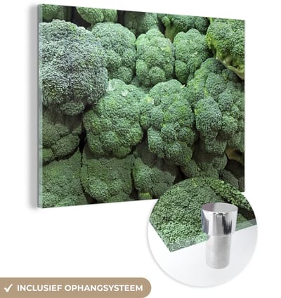® Glasschilderij 160x120 cm - Schilderij acrylglas - Een enorme hoeveelheid broccoli bij elkaar - Foto op glas - Muurdecoratie woonkamer - Wanddecoratie slaapkamer - Schilderijen