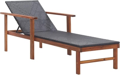 Luxe Wellness Zonnebed Acaciahout & Polyrotan met Comfortabel Ligkussen – 200 x 55 x 56 cm – Casa Dorada
