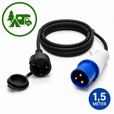 DEGG® Campingstekker 1.5 Meter – CEE naar Schuko Adapter 230V 16A – IP44 Verloopsnoer – CEE Stekker naar Stopcontact – Voor Caravan, Camper en Buitengebruik