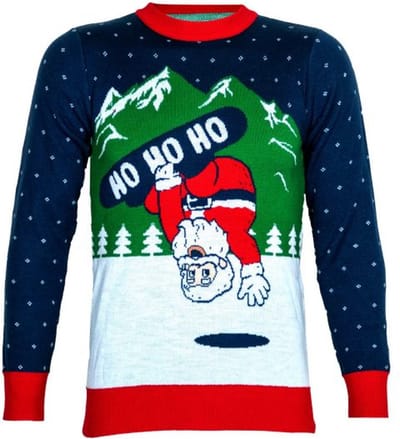 Kerstman op een snowboard Foute kersttrui - Maat: L - Gebreide kersttrui - Heren kersttrui - Dames kersttrui - Foute kersttruien - Kerst outfit - Kerstkleding - Lelijke kersttrui - Gekke kersttrui -