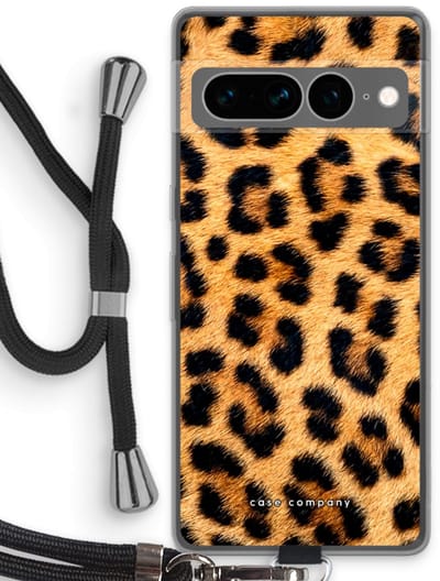 Case Company® - Hoesje met koord geschikt voor Google Pixel 7 Pro hoesje met Koord - Luipaard - Telefoonhoesje met Zwart Koord - Bescherming aan alle Kanten en Over de Schermrand
