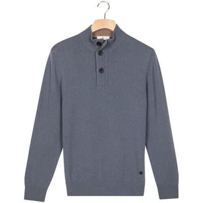 Thomas Maine Trui Half Zip Buttons Fine Lambswool Single Knit Storm Sky / male