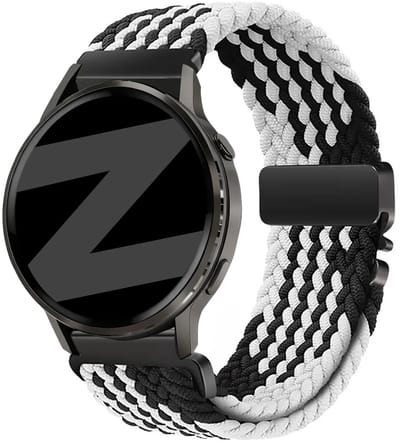 Bandz Gevlochten nylon 'Parachute' bandje geschikt voor Garmin Vivoactive 4s / Vivomove 3s / Venu 4 - 41mm / Venu 3s / Venu 2s / Forerunner 265s / Forerunner 255s - Zwart/Wit