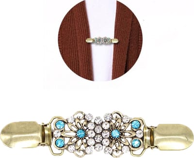 Vestsluiting - 6 blue diamonds gold - vestclip dames -vestsluiting dames - vestclip - vestsluiting vestclip - sjaalspeld - vestspeld - vestklem