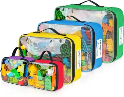 Opruimzakken voor Speelgoed, 5 Stuks Reisorganizers voor Kinderen, Ideaal voor Bouwstenen, Speelgoedauto's en Puzzels met Netvak en Labelvak