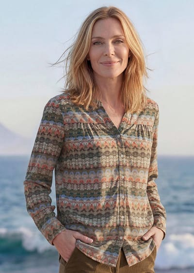 Viscose blouse met grafische print - kaki / marine / gedess. - Gr. 19 van Goldner Fashion
