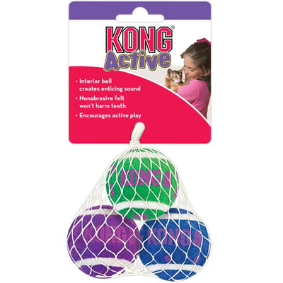 3x KONG Active Tennisballen met Belletjes Kattenspeelgoed