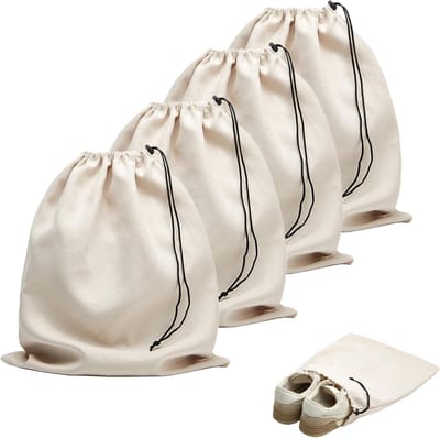 Flanellen Schoenentassen voor Reizen, 4 Stuks, Herbruikbare Opbergtassen met Trekkoord, 45 x 35 cm, Ideaal voor Schoenopslag en Organisatie, Beige