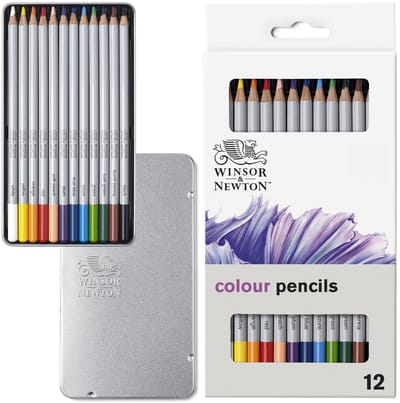 Winsor & Newton 0490012 Studio Collection Kleurpotloden Set 12 stuks – Dikcores Wax-Based Tekenpotloden in Metalen Blik