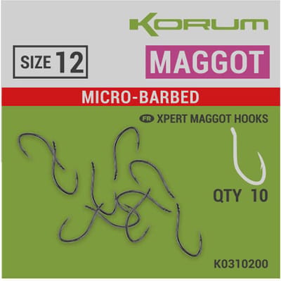 Korum Xpert Maggot Eyed-Micro Barbed (10 pcs) - Maat : 12