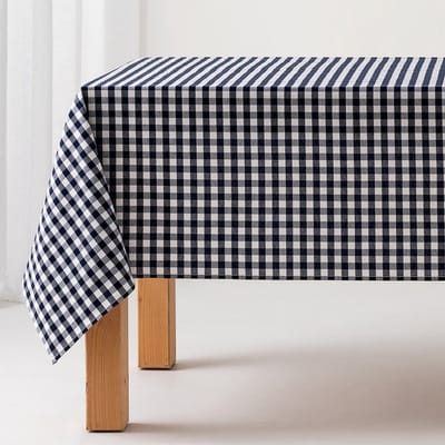 GAMUSI - Vlekbestendig Tafelkleed Katoen Polyester Vichy Ruit - 140 x 140 cm - Marine blauw - Tafellaken met Vlekwerende Coating - Landelijke Stijl