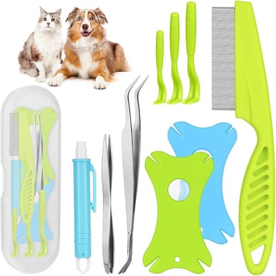 10 Stuks Teken Verwijder Set met Pincetten, Haakjes en Vergrootglas voor Eenvoudige Tekenverwijdering bij Honden en Katten, Ideaal voor Dierenbezitters en Buitenactiviteiten