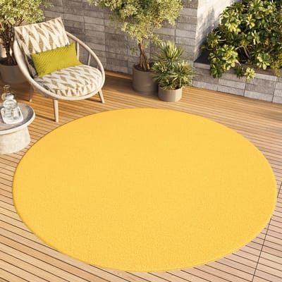 Tapiso Mono Rond Vloerkleed Geel Laagpolig Effen Tapijt Maat- 80x80