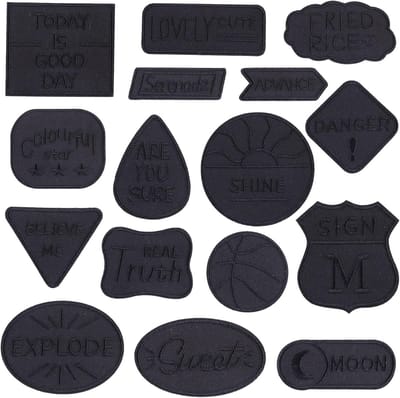 16 Stuks Zwarte Geborduurde Strijklabels - Opstrijkbare & Naaibare Applicaties voor Kleding en Accessoires