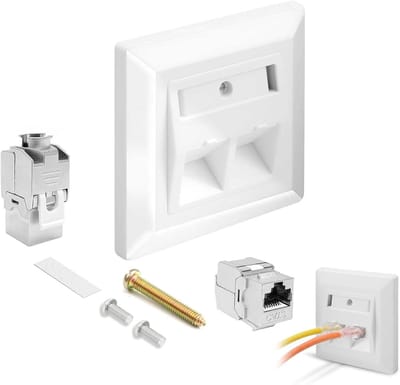 Netwerk Socket Dubbel - RJ45 Wandcontactdoos - Snel Internet - STP Afgeschermd - 2 Poorten - Wit