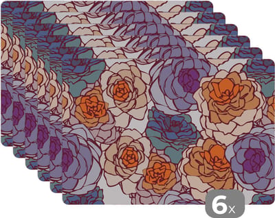 Placemat - Placemats kunststof - Patroon - Bloem - Art Nouveau - 45x30 cm - 6 stuks - Hittebestendig - Anti-Slip - Onderlegger - Afneembaar