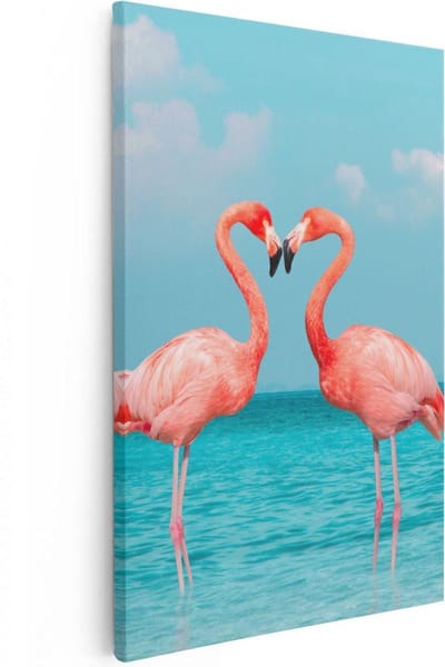 Artaza Canvas Schilderij Flamingo - 20x30 cm - Klein - Muurdecoratie Kust - Wanddecoratie Woonkamer - Kamer Accessoires Tropisch