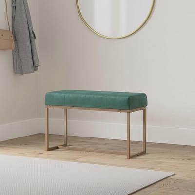 Bankje Fluweel - Zitmeubel Hal - Elegant Interieur - Gepoedercoat IJzeren Poten - 80 x 36 cm - Beige