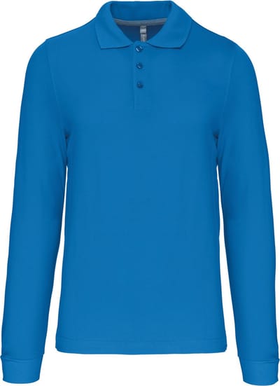 Herenpoloshirt met knopen en lange mouwen Tropical Blue - 3XL