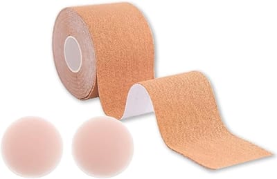 tapes - Push-Up-Effekt - Zelfklevende BH geschikt voor natuurlijke lift, veilige pasvorm, ademend, zweetbestendig - (50 mm x 5 m) (inclusief 2 tepelcovers)