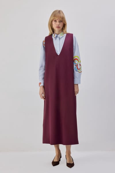 Touché Privé - Crepe jurk met V-hals - Bordeaux - Dames