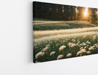 Saammp Canvas Schilderij - Landschap - Witte bloemen in het bos - Natuur - 45x30 - Foto op canvas - Wanddecoratie - Muurdecoratie Woonkamer - Slaapkamer decoratie - Canvas Print