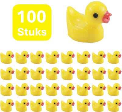 Pradeo - Miniatuur Eendjes - 100 Stuks - Mini - Beeldjes - Hars - Geel - Eendjes - Eenden - Social Media / Instagram / TikTok Trend - Decoratie - Landschap - DIY