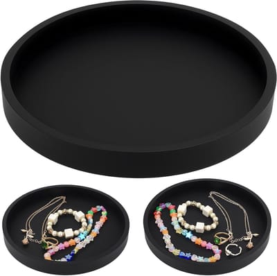 Decoratieve Zwarte Tray voor Cosmetica en Sieraden, Ronde Silicone Badkamer Tray voor Toiletten en Make-up (18 x 18 x 1,8 cm)