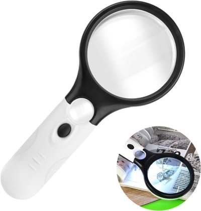 SnelShoppen - Handvergrootglas met 3x en 45x vergroting, lichte loep voor lezen, inspectie, met versterkend glas, ideaal voor hobby, werk en detailwer
