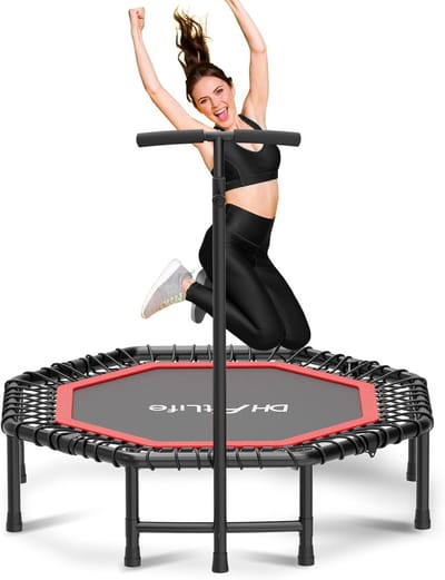 DH FitLife Opvouwbare Fitness Trampoline Ø121 cm – Indoor Trampoline zonder Installatie – Met 3 Verstelbare Handgrepen – Stevig & Stil, tot 150 kg, Voor Kinderen & Volwassenen
