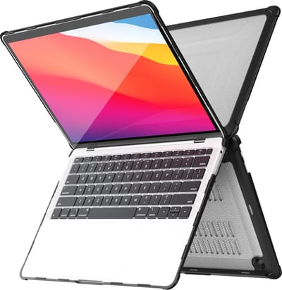 Hoes Geschikt voor Macbook New Pro 13 inch Hoes Zwart shockproof heavy duty hoesje - Macbook Pro M1/ M2 2022 2021 A2338 A2289 A2251 A2159 A1989 A1706 M2 case met Opvouwbare kickstand hoes hardcover
