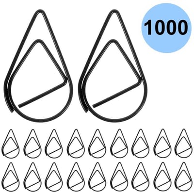 Fako Bijoux - 1000x Paperclip Druppel Zwart - Druppelvormige Zwarte Paperclips - Clip Waterdrop Zwart - Sluitclip - Paperclip - Papierklem - Cadeauverpakking - Trouwen - Geboorte - 2.5cm - 1000 Stuks