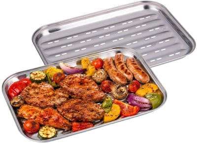 Alpina barbecue grillschaal - 2x - herbruikbaar - 34 x 24 cm - RVS - BBQ rooster