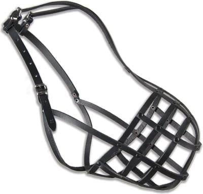 Zwarte muilkorf "21" voor kleine Mastiff - Leer dog muzzle